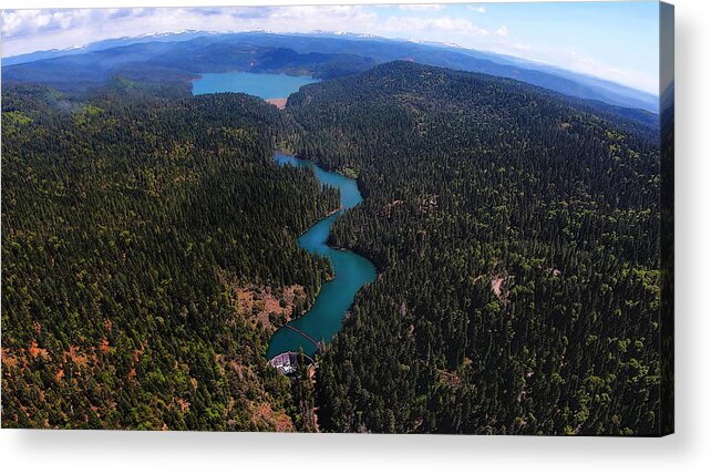 Scotts Flat Lake Acrylic Print featuring the digital art Scotts Flat Lake and Lower Scotts Flat Reservoir Aerial by Lisa Redfern