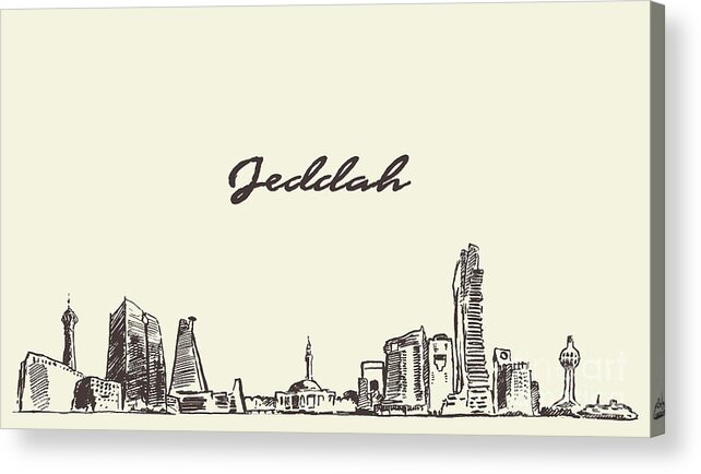Arabia Acrylic Print featuring the digital art Sketch Jeddah Skyline Vector by Thedafkish