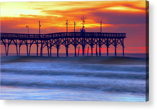 North Carolina Acrylic Print featuring the photograph Sunrise at Sunset Beach Pier by Dan Carmichael