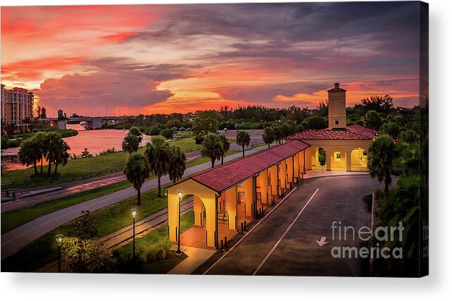Legacy Trail Acrylic Print featuring the photograph Sunset at the Train Depot in Venice, Florida 2 by Liesl Walsh