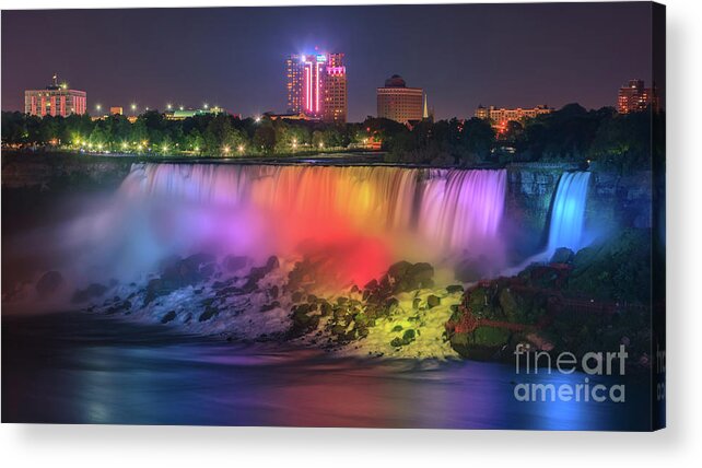 Majestic Acrylic Print featuring the photograph The American Falls at Niagara Falls at twilight. by Henk Meijer Photography