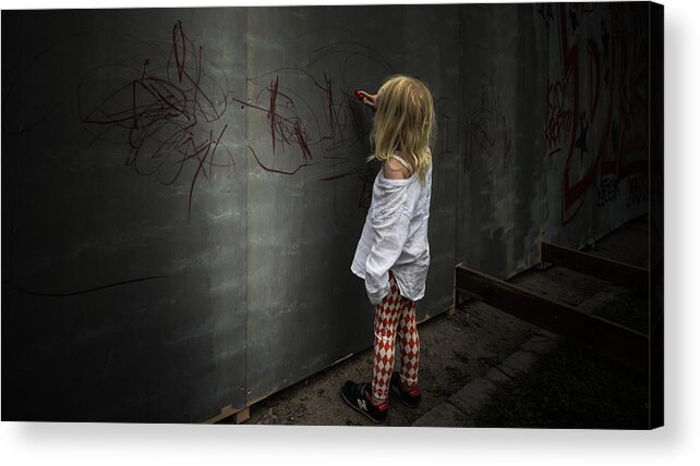 Girl Acrylic Print featuring the photograph The Girl With The Red Pen. by Jacques Montel