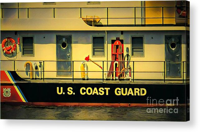 Mississippi River Acrylic Print featuring the painting U.s. Coast Guard by Marilyn Smith