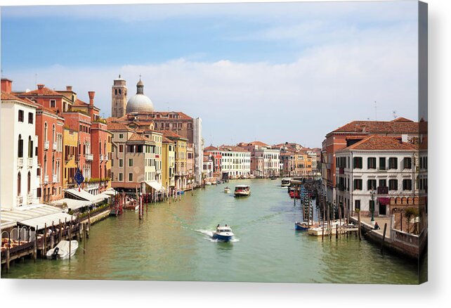 Motorboat Acrylic Print featuring the photograph Venice Grand Canal Scene, Veneto Italy by Romaoslo