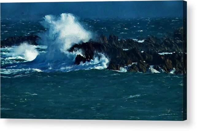 Waves Acrylic Print featuring the digital art Waves On The Rocks by Russ Harris