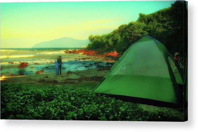 Camp Acrylic Print featuring the photograph Camping on the rocky beach by Robert Bociaga