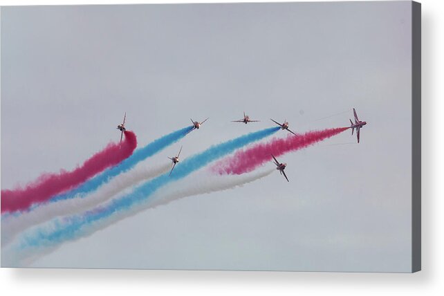Eastbourne International Airshow Acrylic Print featuring the photograph Red Arrows over Eastbourne by Andrew Lalchan