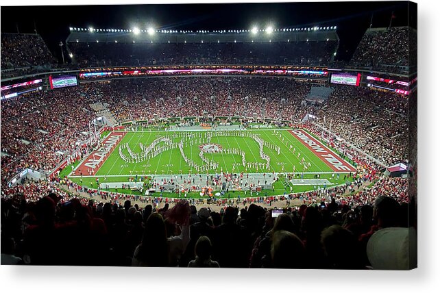 Gameday Acrylic Print featuring the photograph Night Panorama Bryant-Denny Stadium by Kenny Glover