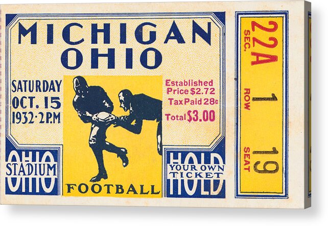 Michigan Acrylic Print featuring the mixed media 1932 Michigan vs. Ohio State by Row One Brand