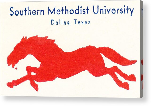 Smu Acrylic Print featuring the mixed media 1933 SMU Mustangs Art by Row One Brand