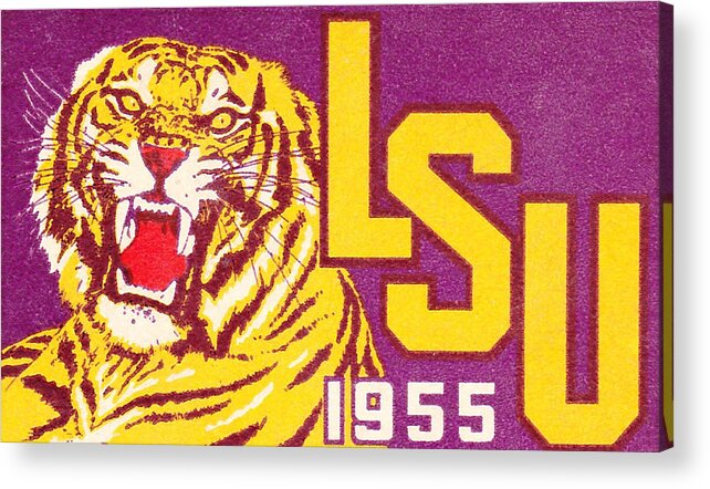 Lsu Acrylic Print featuring the mixed media 1955 Louisiana State University Tiger Art by Row One Brand
