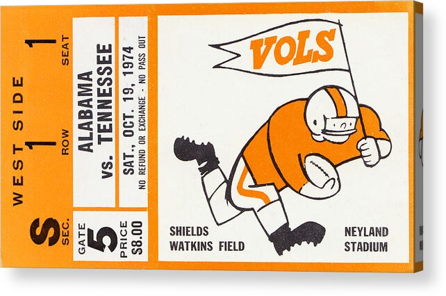 Tennessee Acrylic Print featuring the drawing 1974 Alabama vs. Tennessee by Row One Brand