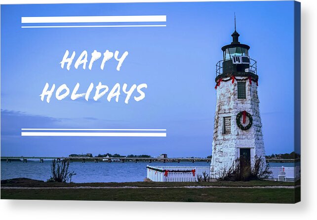 Happy Holidays From Goat Island Lighthouse Acrylic Print featuring the photograph Happy Holidays from Goat Island Lighthouse by Christina McGoran