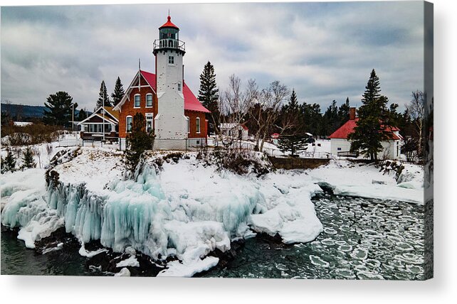 Eagle Harbor Mi Acrylic Print featuring the photograph Winter view of Eagle Harbor Lighthouse in Eagle Harbor Michigan by Eldon McGraw