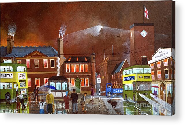 England Acrylic Print featuring the painting Dudley Trolley Bus Terminus - England #3 by Ken Wood
