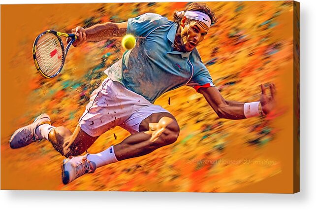 Maximalist Famous Sports Athletes Rafael Nadal Art Acrylic Print featuring the painting Maximalist famous sports athletes Rafael Nadal  by Asar Studios #6 by Celestial Images