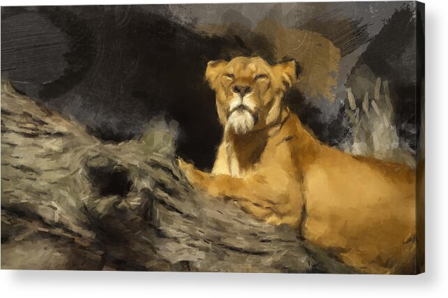 Lion Acrylic Print featuring the painting A Watchful Eye by Gary Arnold