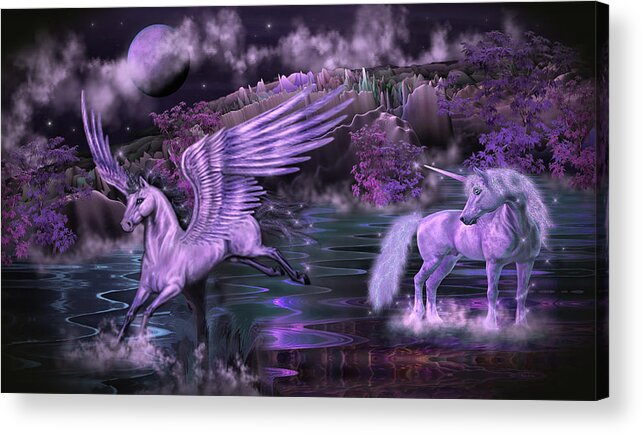 Art Acrylic Print featuring the digital art Adventure to Unicorn and Pegasus Paradise by Artful Oasis