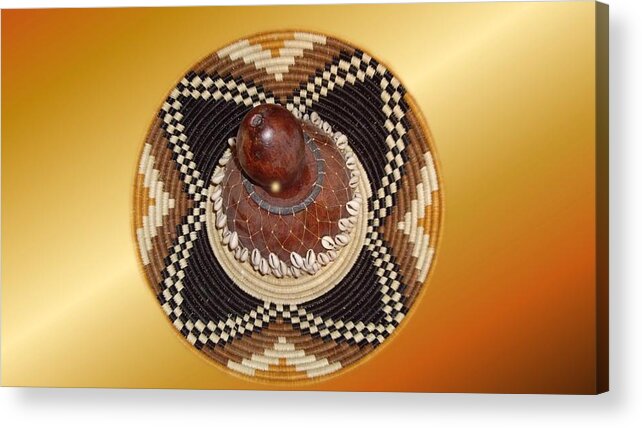 African Acrylic Print featuring the photograph African Shekere Instrument in a basket by Nancy Ayanna Wyatt