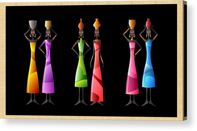 African Acrylic Print featuring the mixed media African Women Carrying Jars by Nancy Ayanna Wyatt