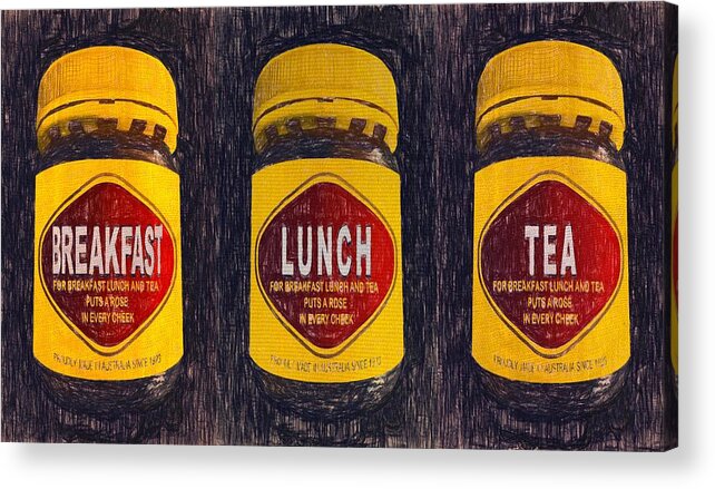 Australiana Acrylic Print featuring the drawing Australiana Pop Art Breakfast Lunch Tea by Joan Stratton