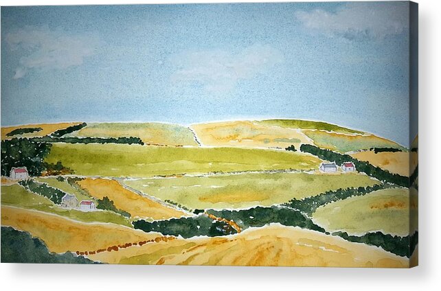 Watercolor Acrylic Print featuring the painting Ayrshire Farms by John Klobucher
