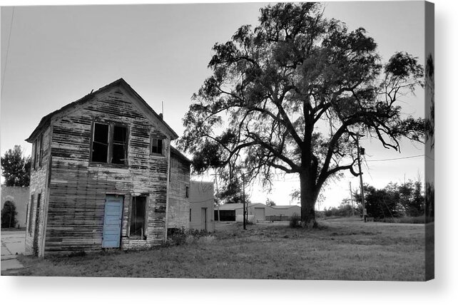Abandoned Building Acrylic Print featuring the photograph Baby Blue Door of Brownell, Kansas by Ally White