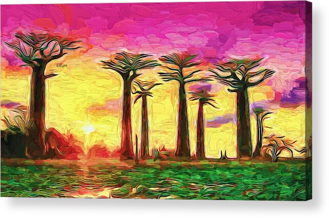 Paint Acrylic Print featuring the painting Baobab sunset by Nenad Vasic
