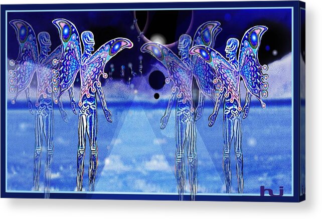 Alien Acrylic Print featuring the mixed media Blue Aliens by Hartmut Jager