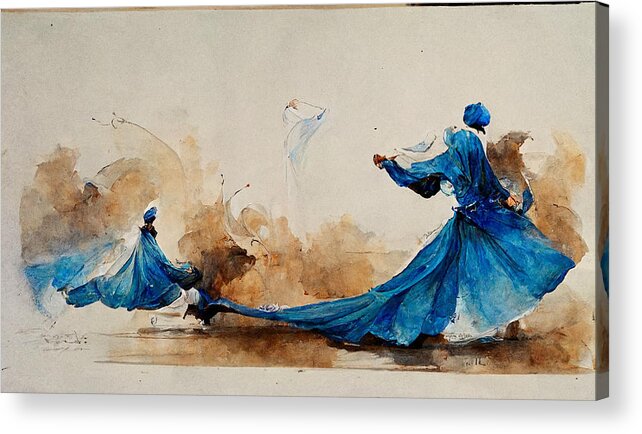 Peacock Acrylic Print featuring the painting BLUE DERVISH sufi  WATERCOLOR IN THE STYLE OF Winslow f6936aaa 45ad 4ceb a9d7 136daac8 by MotionAge Designs