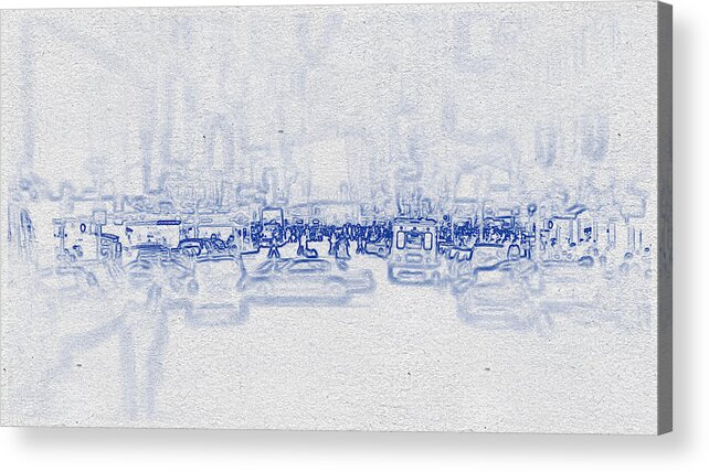 Oil On Canvas Acrylic Print featuring the digital art Blueprint drawing of Cityscape 31 by Celestial Images