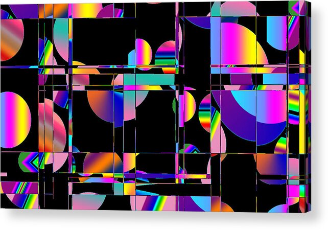 Abstract Art Acrylic Print featuring the digital art Retro - Broken Mirror Reflections - Black by Ronald Mills