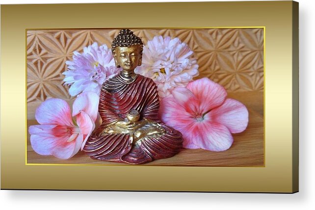 Buddha Acrylic Print featuring the photograph Buddha and Flowers by Nancy Ayanna Wyatt