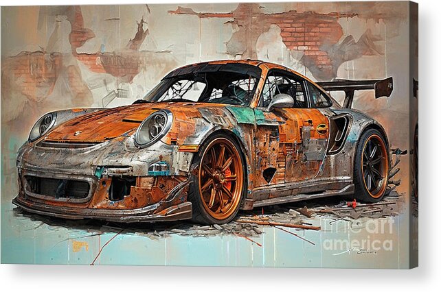 Vehicles Acrylic Print featuring the drawing Car 1687 Porsche 911 GT3 RS 4 by Clark Leffler