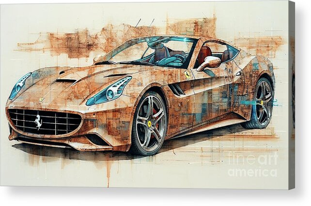 Ferrari Acrylic Print featuring the drawing Car 2291 Ferrari California by Clark Leffler