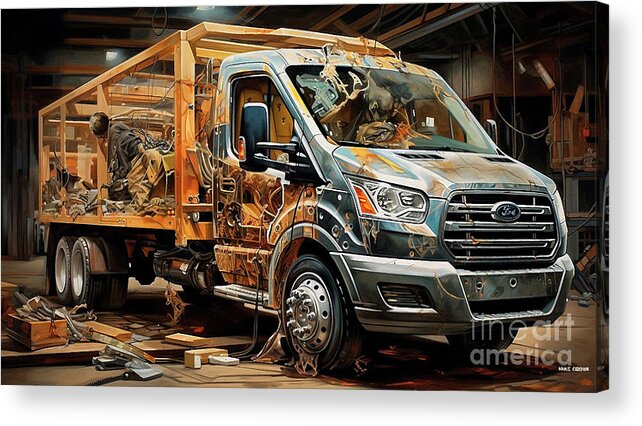 Ford Acrylic Print featuring the drawing Car 2328 Ford Transit Chassis Cab by Clark Leffler