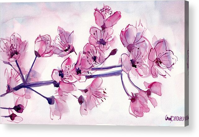 Cherry Acrylic Print featuring the painting Cherry Flowers by George Cret