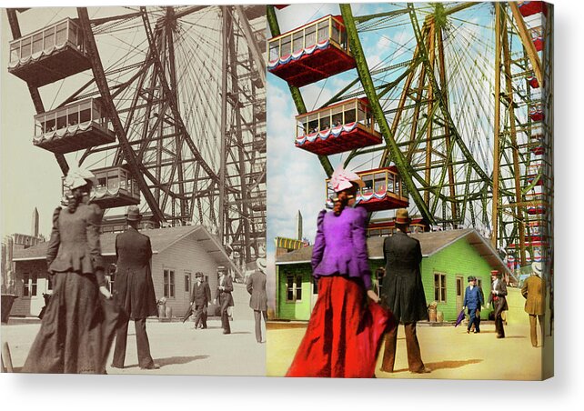 Chicago Acrylic Print featuring the photograph City - Chicago,IL - Fair - The first Ferris Wheel 1893 - Side by Side by Mike Savad