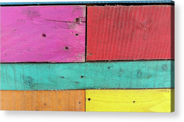 Colorful Boards Caribbean Pink Red Yellow Blue Orange Acrylic Print featuring the photograph Colorful Boards in the Caribbean by David Morehead