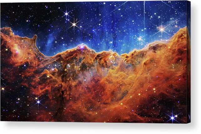 James Webb Telescope Acrylic Print featuring the photograph Cosmic Cliffs in Carina Nebula - James Webb Telescope by Ram Vasudev