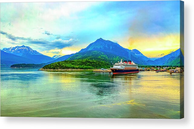 Cruise Ship Acrylic Print featuring the digital art Cruise Ship Ketchikan Alaska by SnapHappy Photos