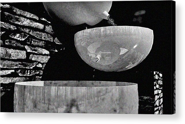 Black And White Acrylic Print featuring the digital art Deserted Water Fountain by Rose Lewis