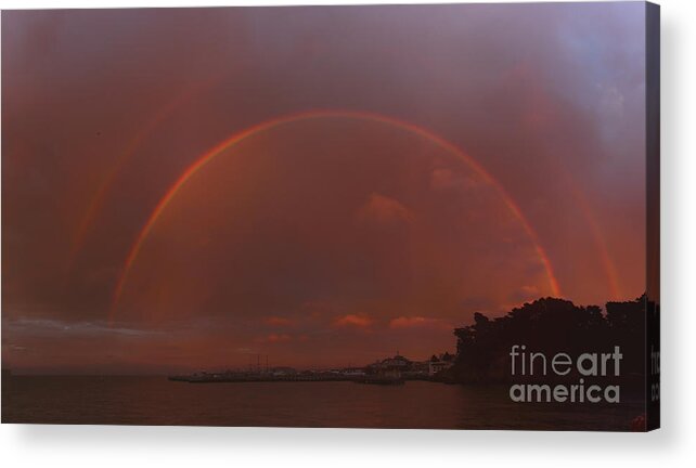 Double Rainbow Acrylic Print featuring the photograph Double Rainbow over San Francisco Waterfront by fototaker Tony