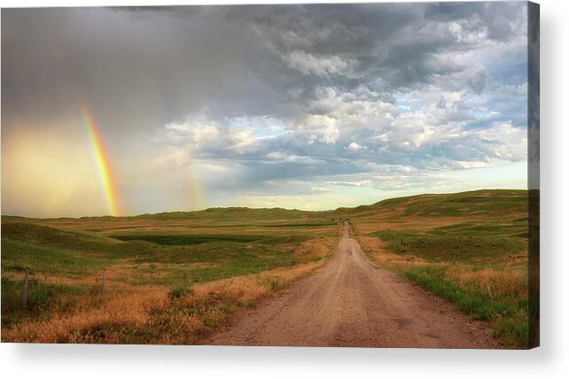 Nebraska Acrylic Print featuring the photograph Double Rainbow - Sandhills Journey by Susan Rissi Tregoning
