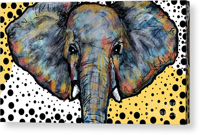 Elephant Animal Nature Abstract Yellow Lobby Mask Cushion Pillow Textile Decor Zoo Africa Acrylic Print featuring the digital art Elephant 1 by Bradley Boug
