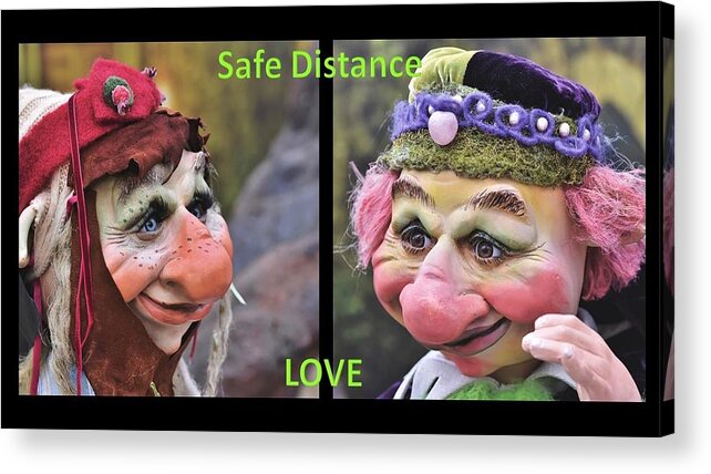 Elf Acrylic Print featuring the mixed media Elves Love Safe Distancing by Nancy Ayanna Wyatt