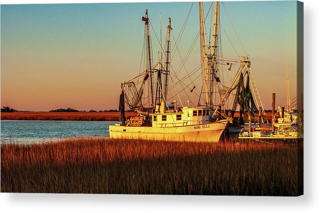 Boat Acrylic Print featuring the photograph Fishing Boat at Sunrise by Louis Dallara