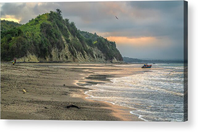 Ecuador Acrylic Print featuring the photograph Fishing day at Tonchigue beach at twilight by Henri Leduc