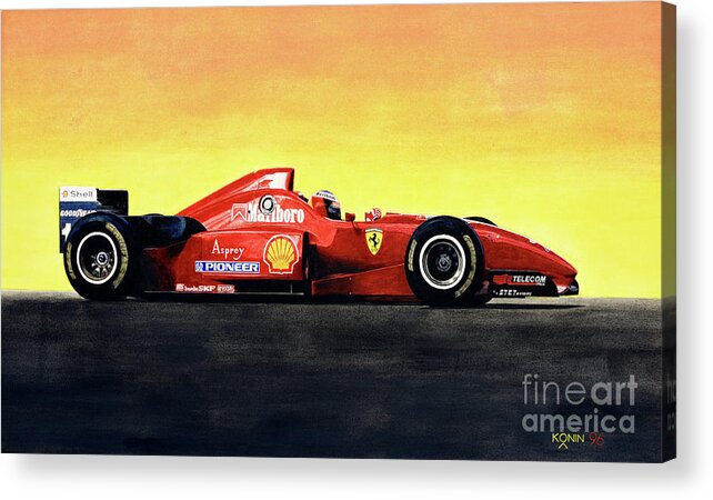 Michael Schumacher Acrylic Print featuring the painting Flag by Oleg Konin