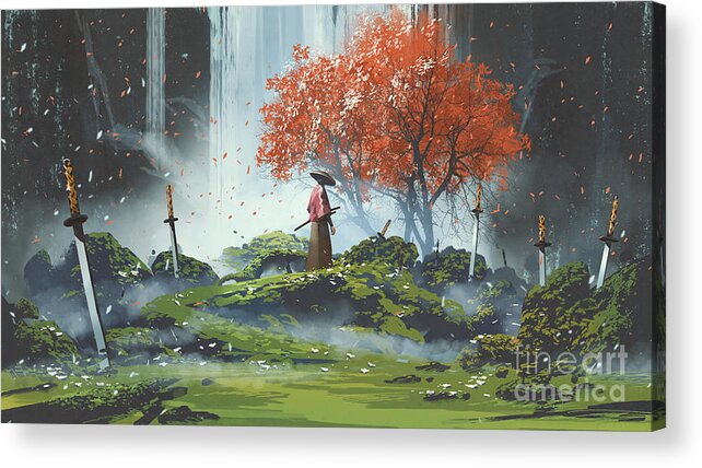 Illustration Acrylic Print featuring the painting Garden Of The Katana Swords by Tithi Luadthong